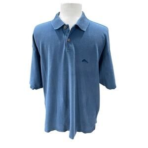Tommy Bahama 100% Cotton Blue Button-Up Shirt Wood Buttons Men’s Large -Vacation